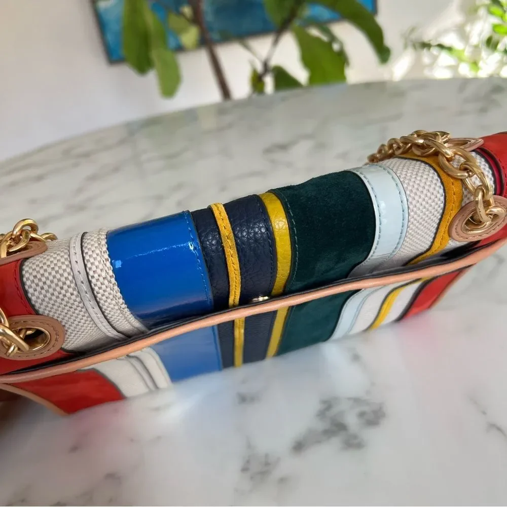 Tory Burch Fleming Convertible Shoulder Crossbody Bag Balloon Stripe Leather - Picture 14 of 16